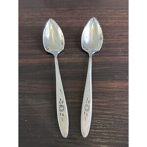 Oneida Rose Shadow Grapefruit Spoons Set of 2 Stainless Serrated Floral Flatware